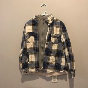 Natural Reflections Navy and Cream Plaid Hoodie